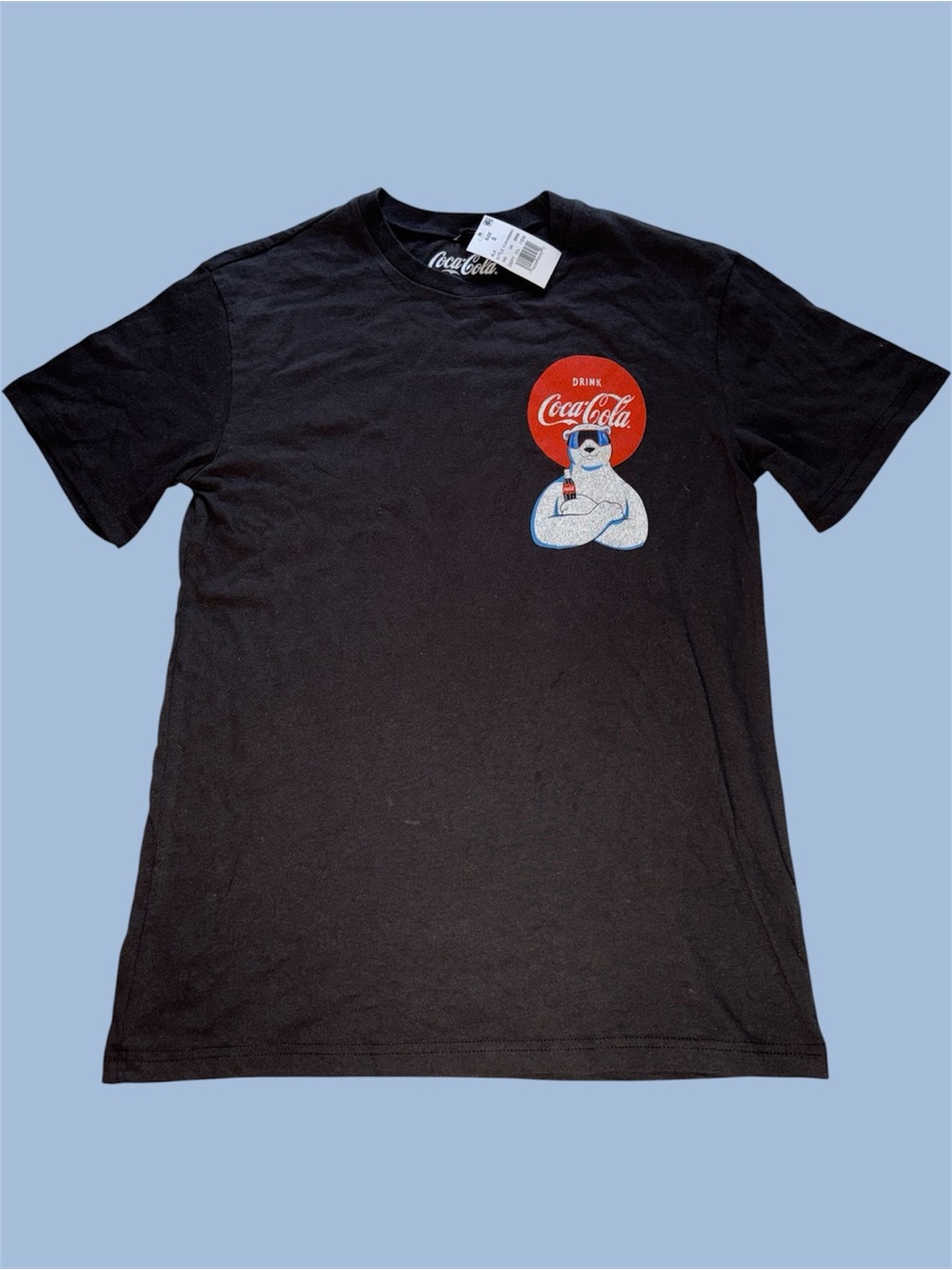 Coca Cola Black Short Sleeve Tee with Red Logo and Polar Bear Patch - Picture 2 of 5